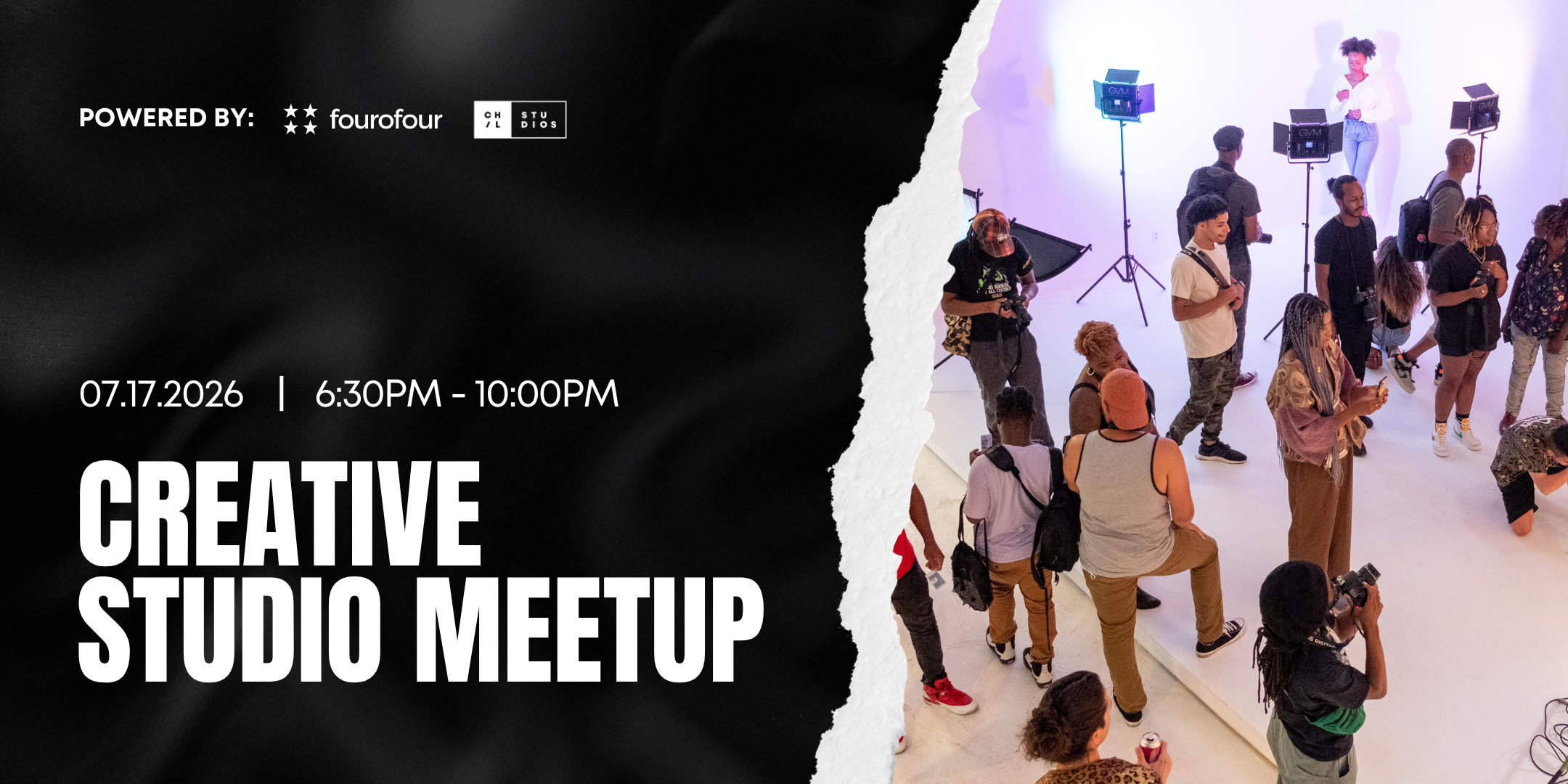 Creative studio meetup promotional graphic.